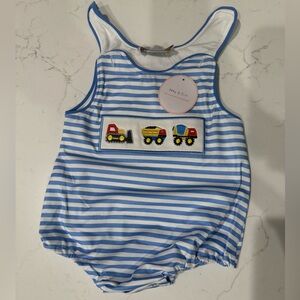 Stripped blue & white Trucks bubble size 12-18 months